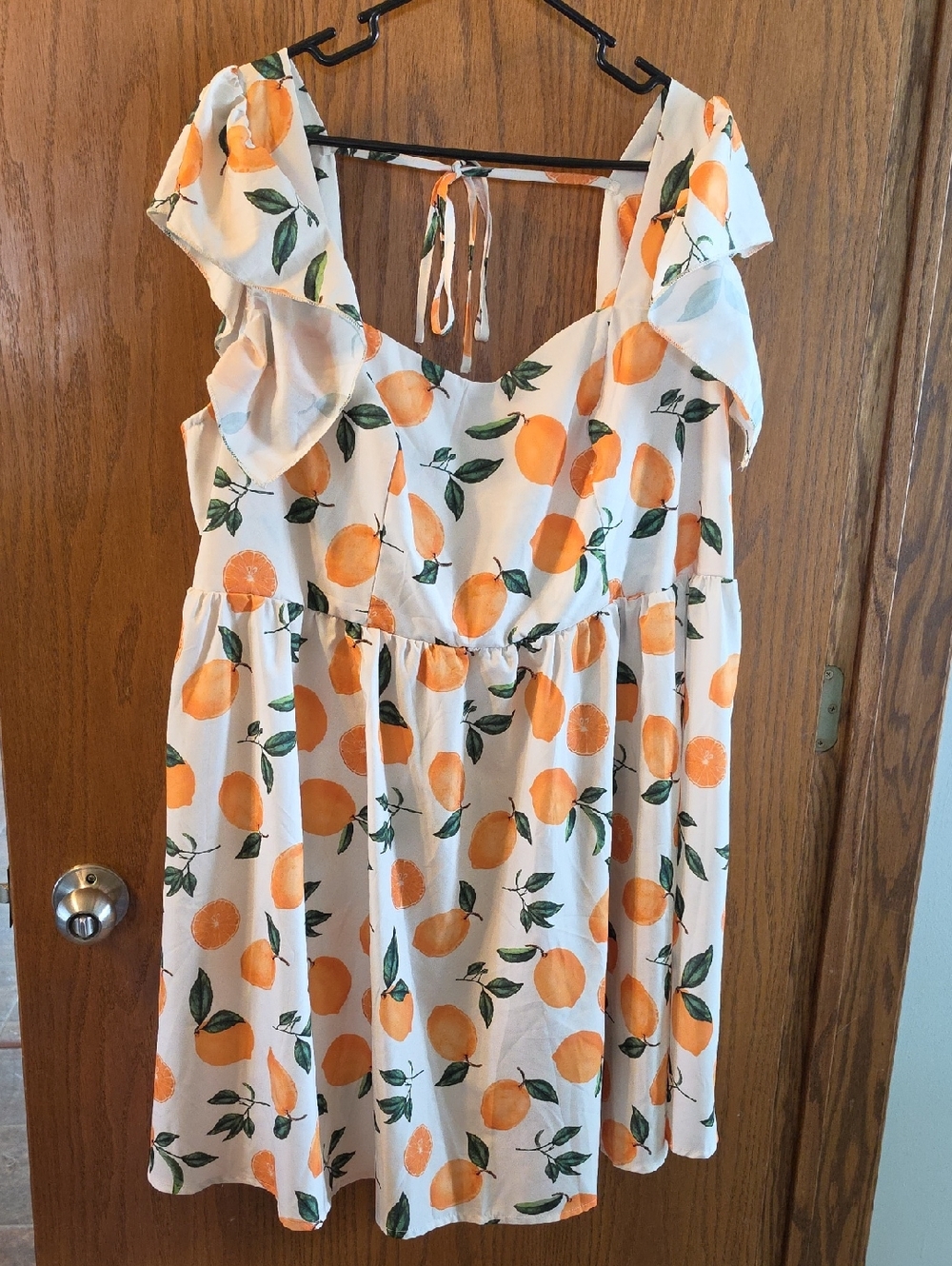SHEIN White Orange Print Ruffle Sundress